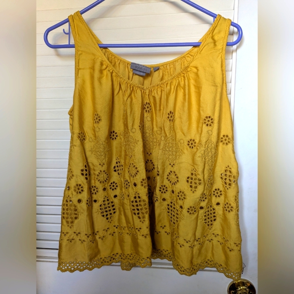 Anthropology Vanessa Virginia Sadie Eyelet Yellow Embroidered Top 6
